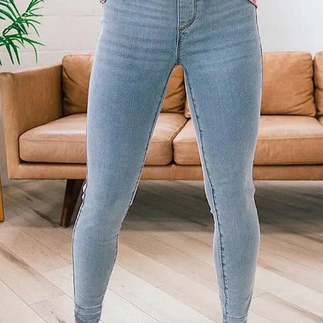 Lady's Stretch Jeans Elastic Waist Slim Fit Skinny Pants