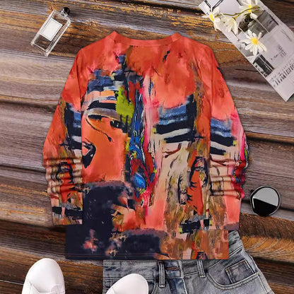 Elegant Abstract Painting V-neck Long Sleeve T-shirt