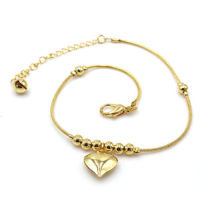 Fashionable Golden Heart-shaped Pendant Anklet