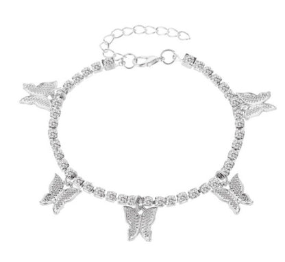 Rhinestone Butterfly Pendant Anklet