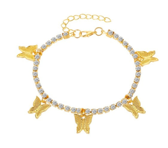 Rhinestone Butterfly Pendant Anklet